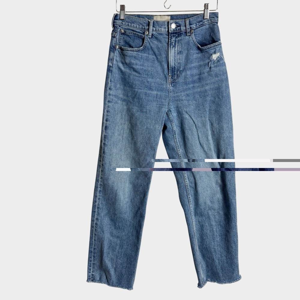 Everlane The Way High Jean Blue High Rise Straight Leg 28 Regular Raw Hem Casual